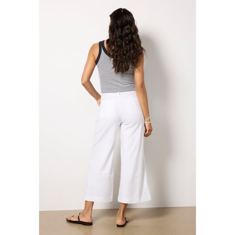 Evereve Joelle Stretch Linen Cropped Wide Leg Size 31 White Coastal Minimalist - Picture 3 of 13